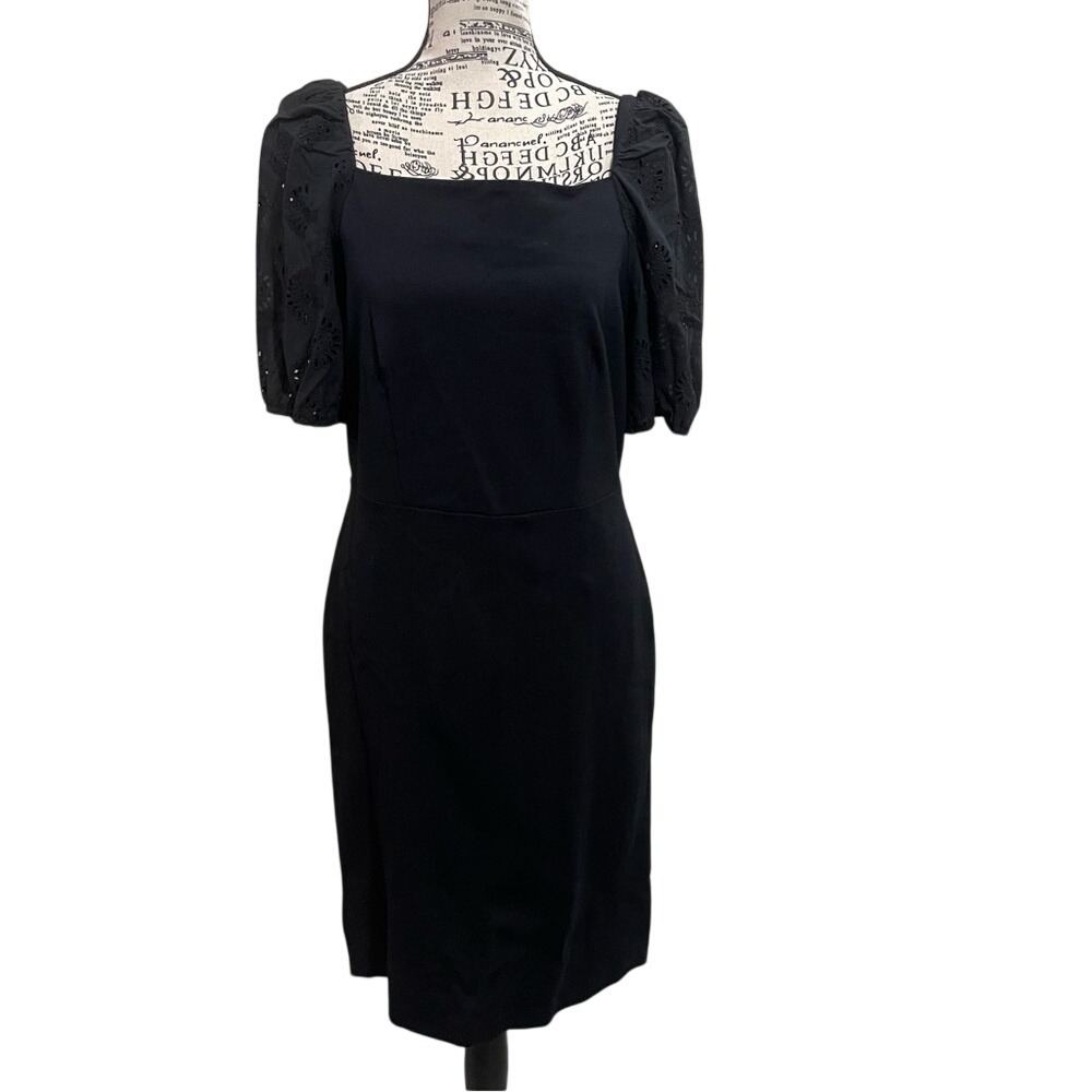Ann Taylor Black Midi Dress‎ with Puff Sleeves